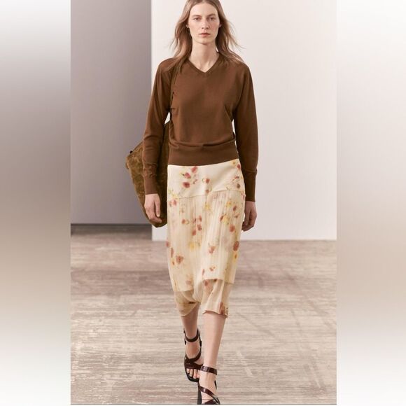 ZARA ZW COLLECTION SHEER FLORAL MIDI SKIRT - Picture 1 of 10